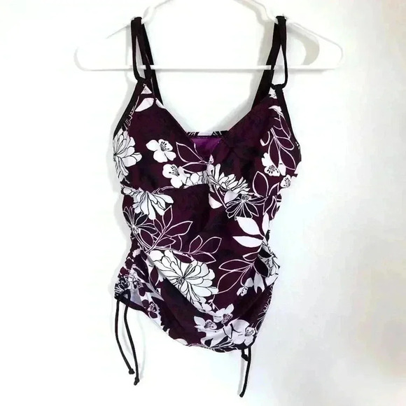 Athleta Purple Floral Ruched Tankini / Bikini Top - Picture 1 of 10